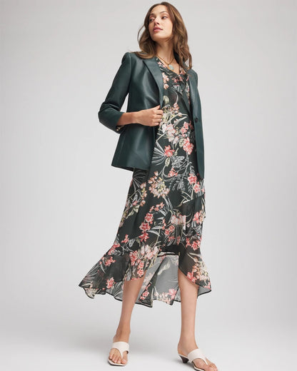 Chico's Floral Ruffle-Trim Chiffon Dress