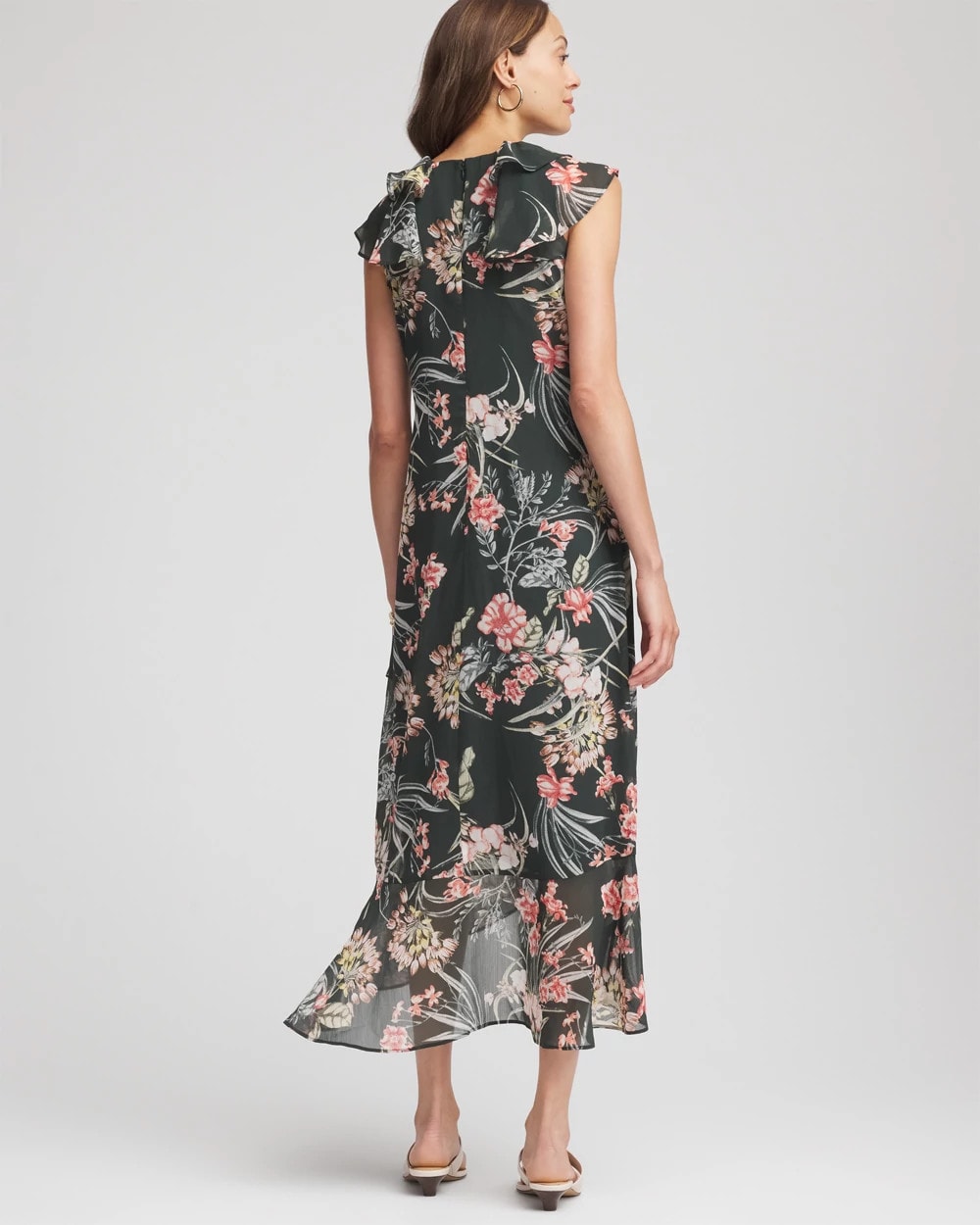 Chico's Floral Ruffle-Trim Chiffon Dress