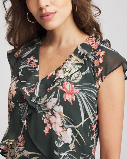 Chico's Floral Ruffle-Trim Chiffon Dress
