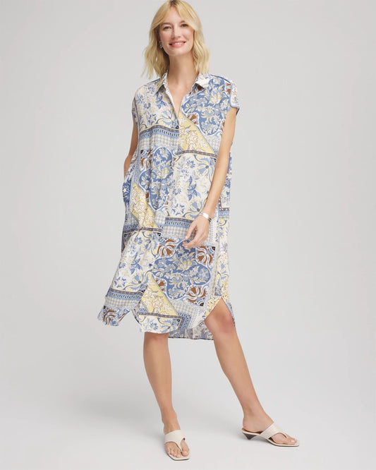 Chico's Floral Patchwork Short Shirtdress