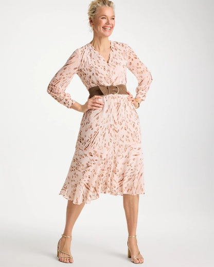 Chico's Cheetah Georgette Tie Shirtdress