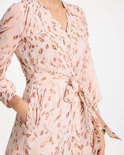Chico's Cheetah Georgette Tie Shirtdress