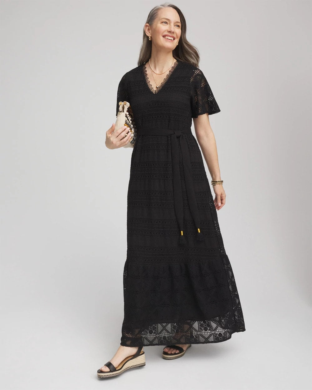 Chico's Petite Crochet-Lace Maxi Dress