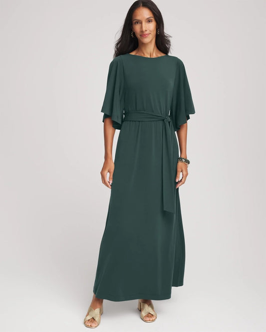Chico's Belted Flutter-Sleeve Maxi Dress