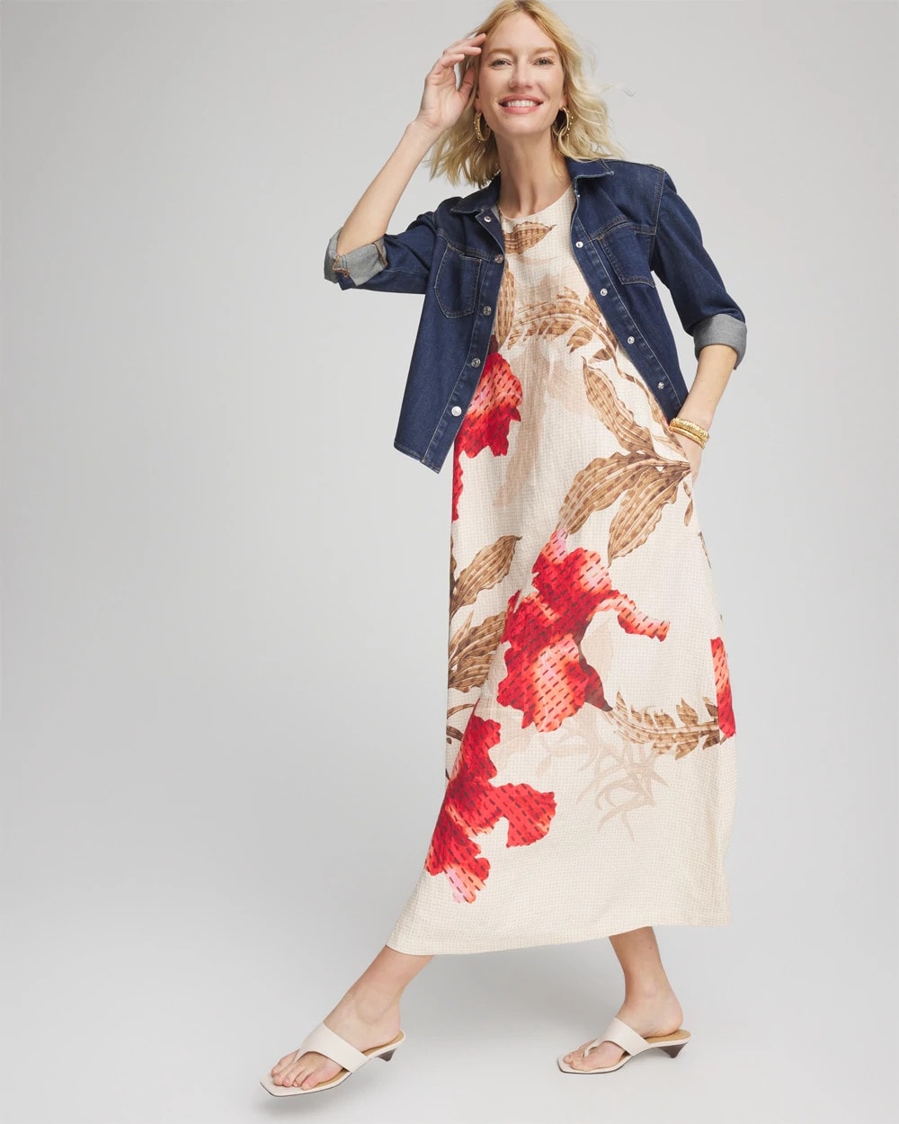 Chico's Floral Tank Linen Maxi Dress