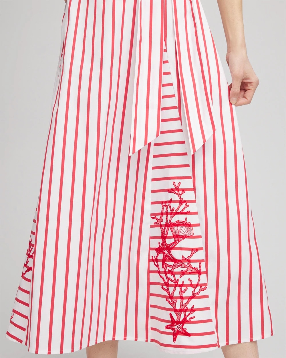 Chico's Embroidered Godet Striped Maxi Dress