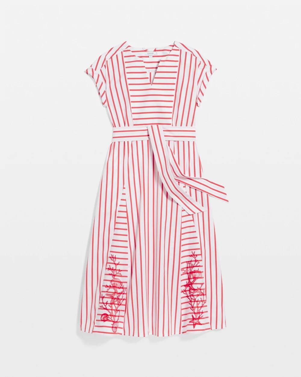 Chico's Embroidered Godet Striped Maxi Dress