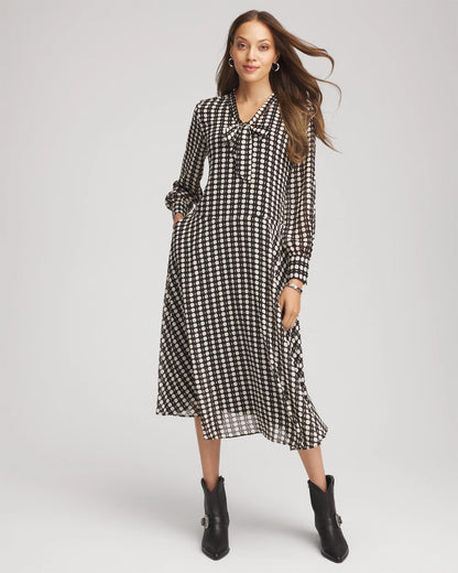 Chico's Chiffon Clip-Dot Tie-Neck Dress