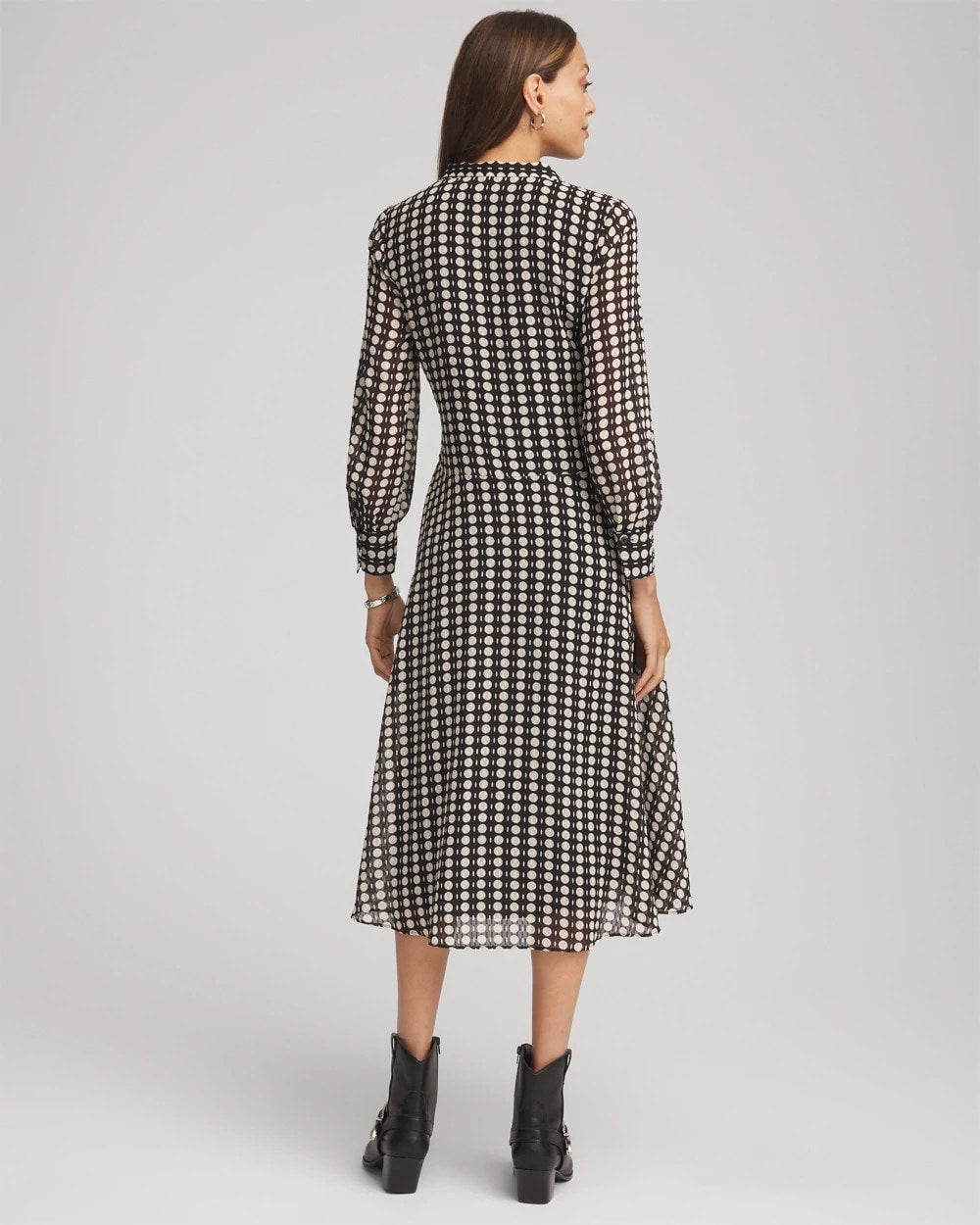 Chico's Chiffon Clip-Dot Tie-Neck Dress