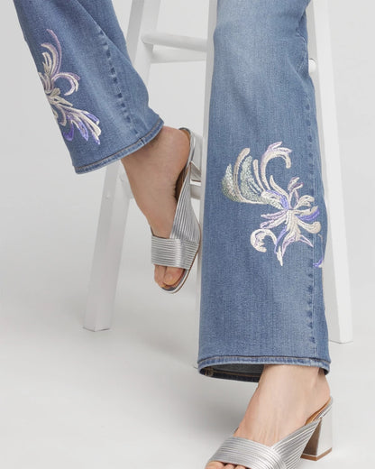 Chico's Embroidered Pull-On Wide-Leg Jeans