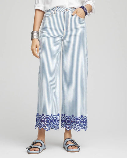 Chico's Eyelet High-Rise Wide Cropped Jeans