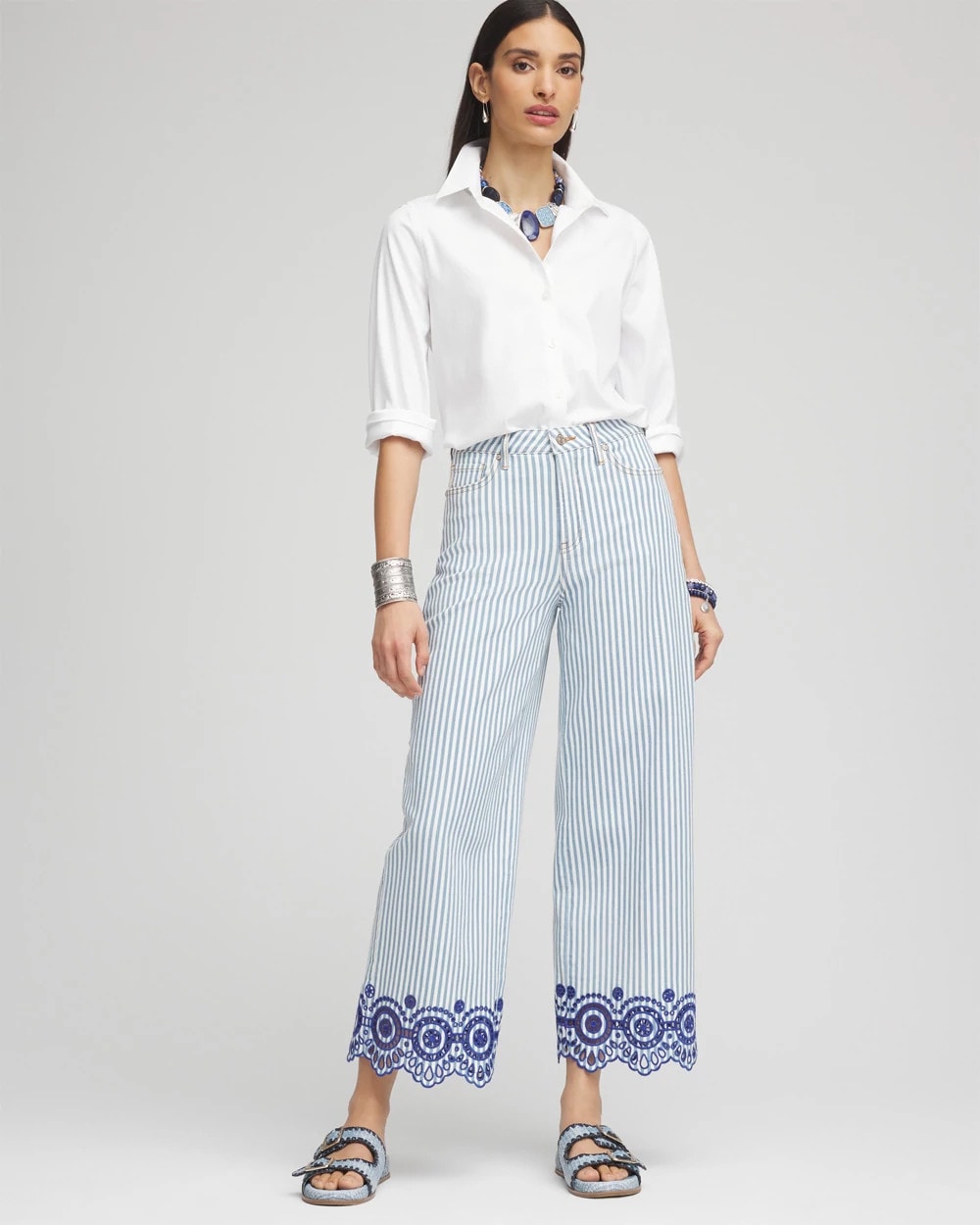 Chico's Eyelet High-Rise Wide Cropped Jeans
