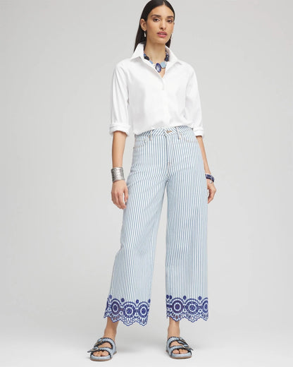 Chico's Eyelet High-Rise Wide Cropped Jeans