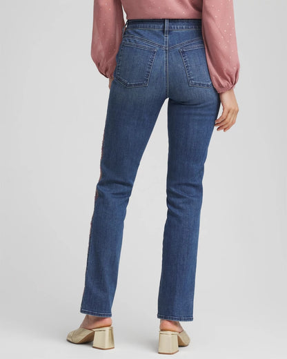 Chico's Lace Embroidered Pull-On Straight Jeans
