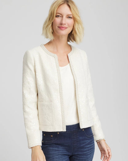Chico's Pearl Trim Tweed Jacket