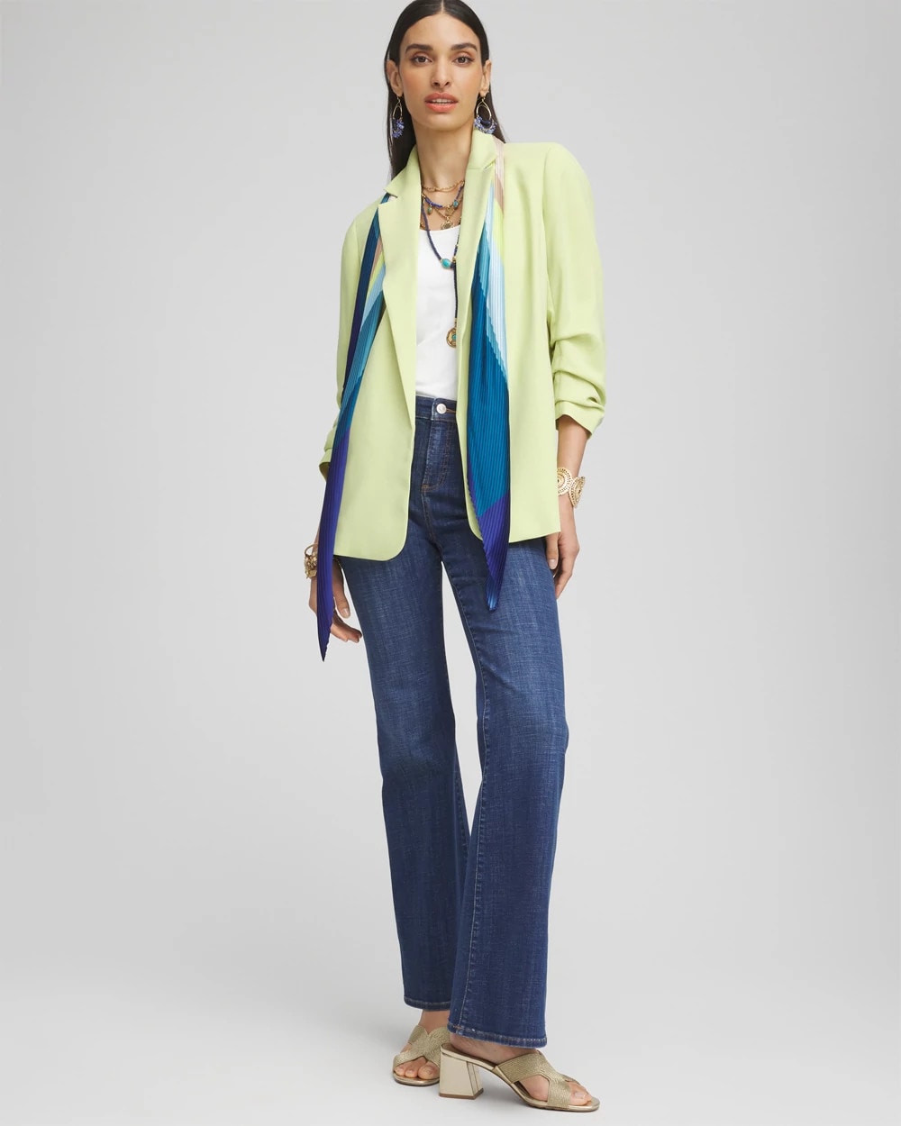 Chico's Notched-Lapel Ruched Sleeve Blazer