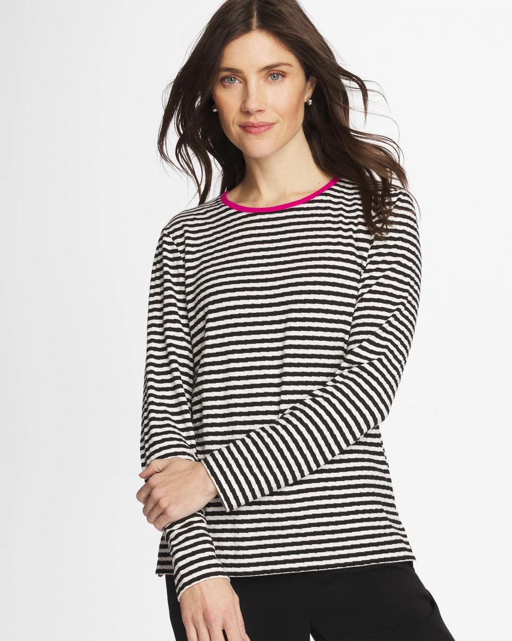 Chico's Zenergy® Striped Jacquard Contrast Pullover Top