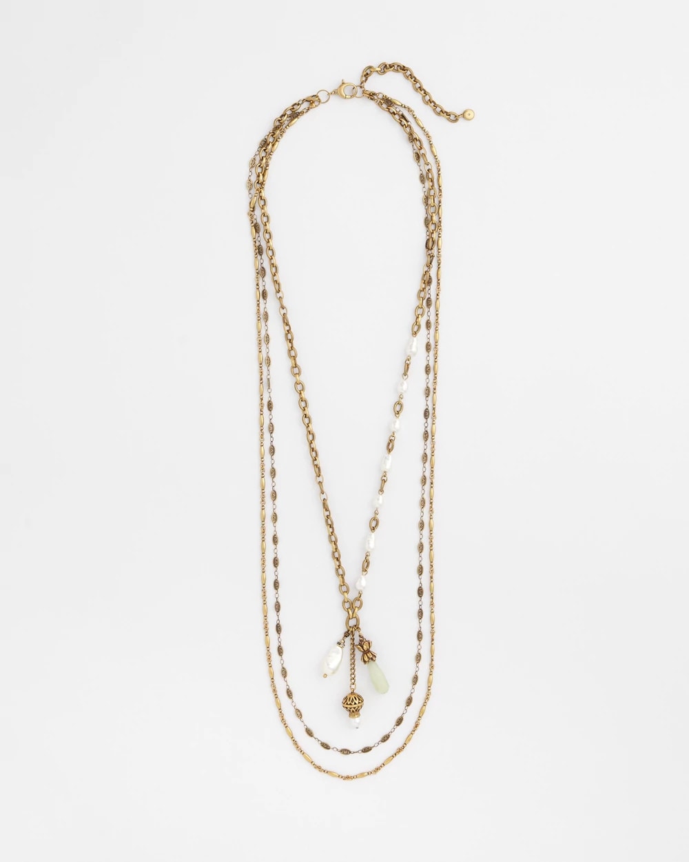 Chico's Convertible Multi-Strand Jade & Faux Pearl Charm Necklace