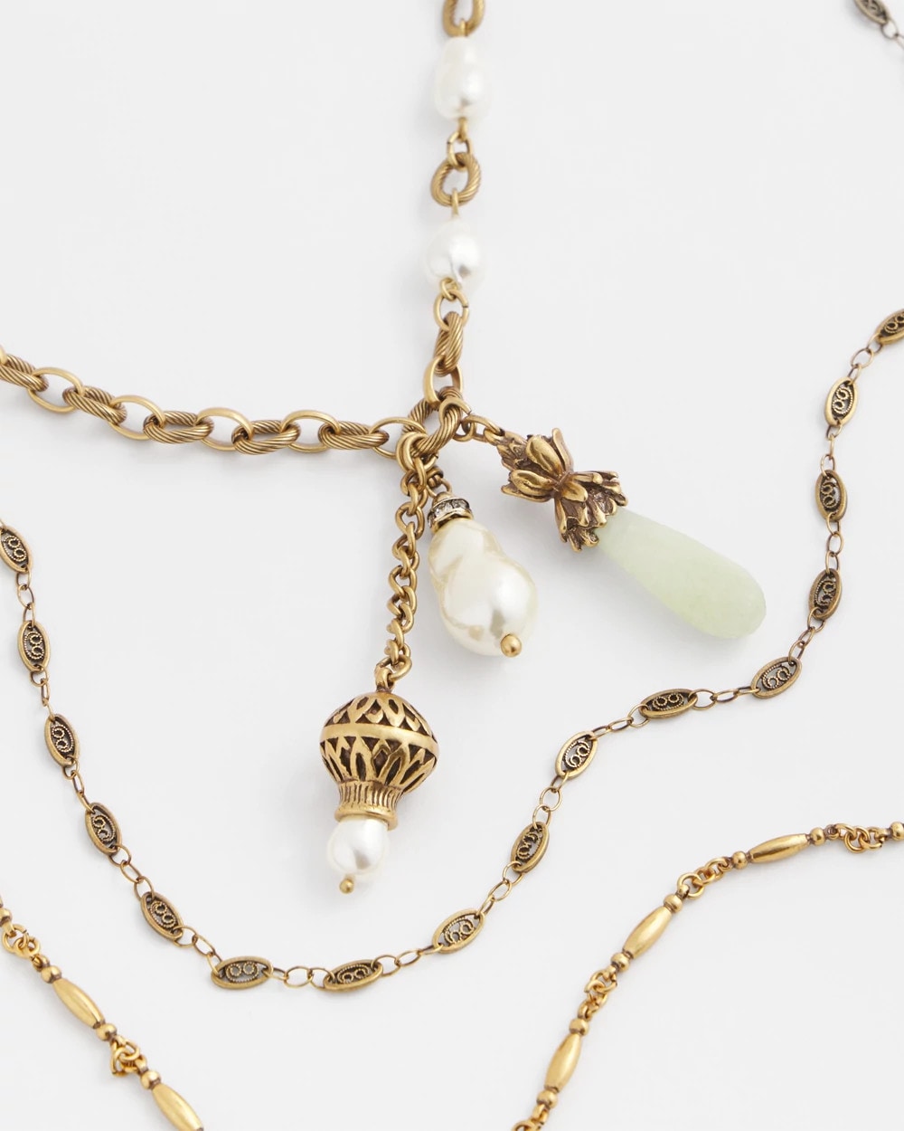 Chico's Convertible Multi-Strand Jade & Faux Pearl Charm Necklace