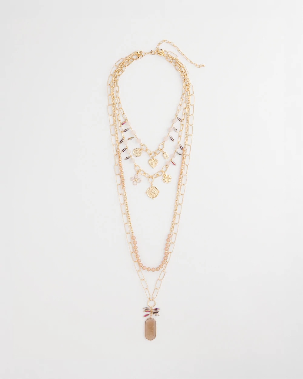 Chico's Convertible Pink & Gold Beaded Necklace