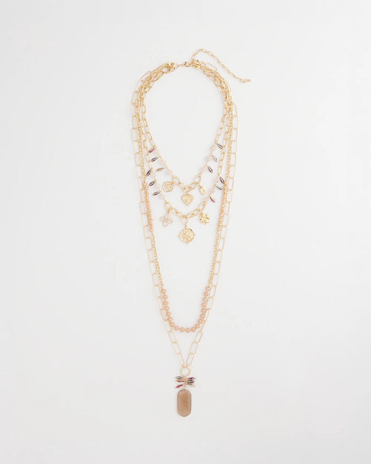 Chico's Convertible Pink & Gold Beaded Necklace