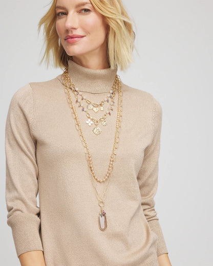 Chico's Convertible Pink & Gold Beaded Necklace