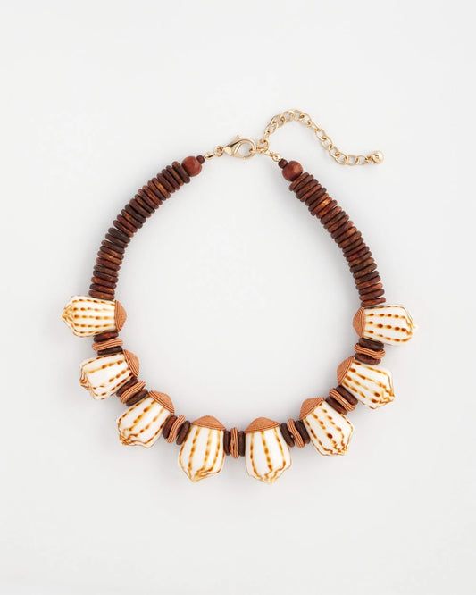 Chico's Shell & Wood Bib Necklace