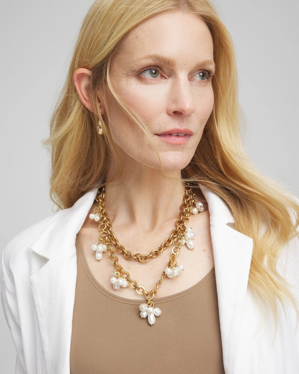 Chico's Modern Pearl Clusters Choker Necklace
