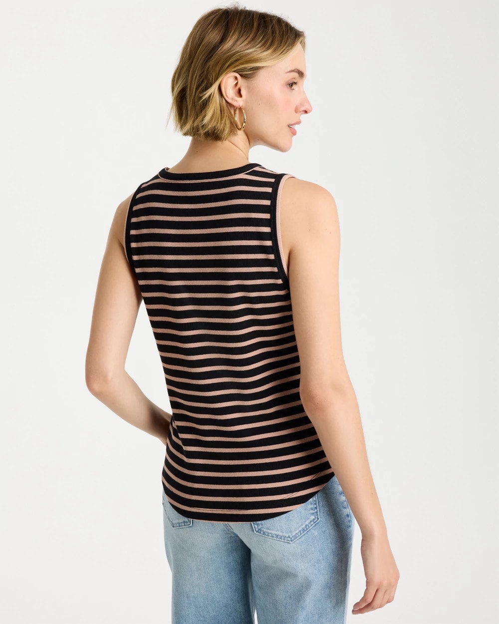 Chico's Striped High Neck Rib Tank