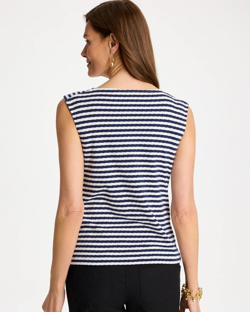 Chico's Cotton Striped Button Tee