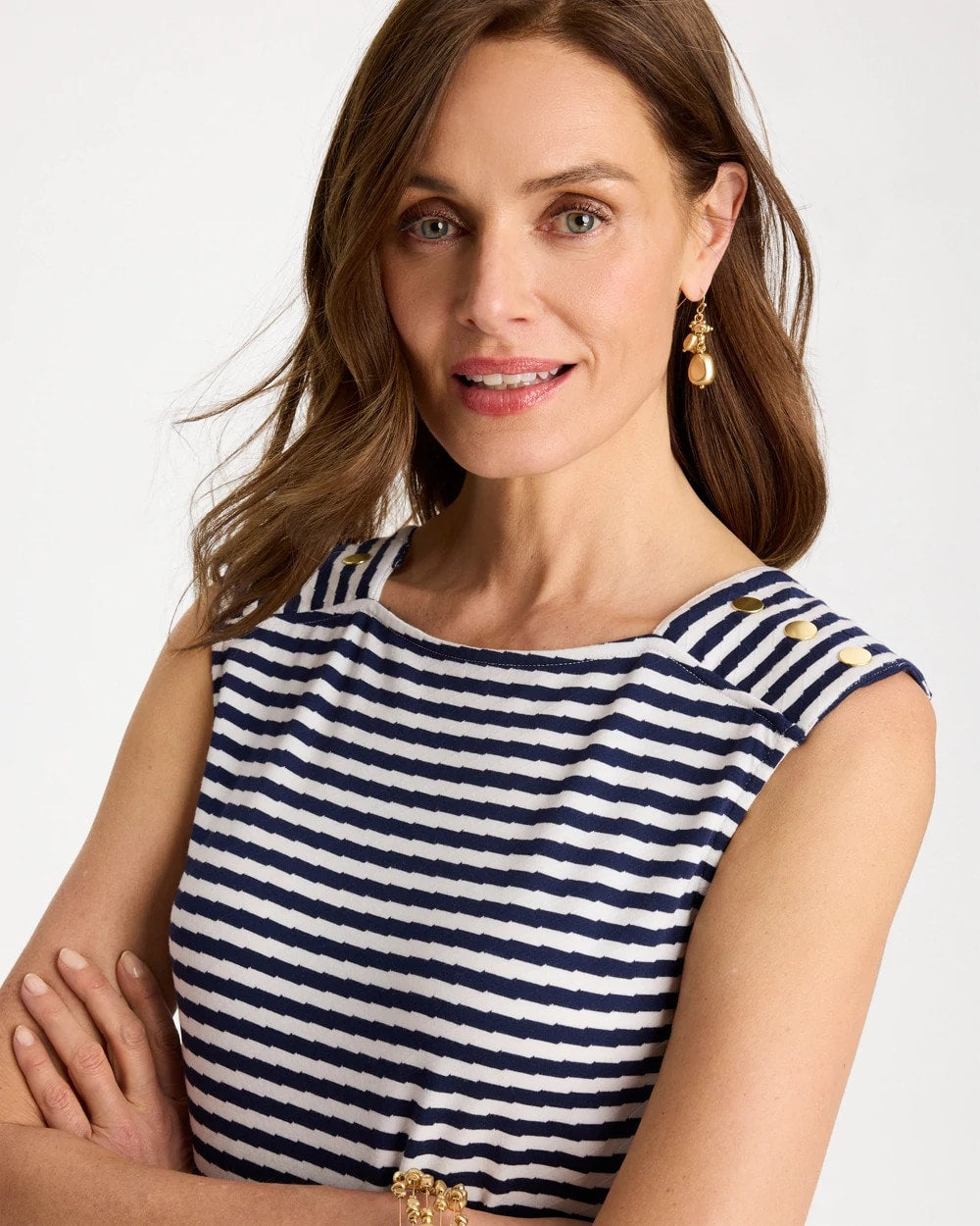 Chico's Cotton Striped Button Tee