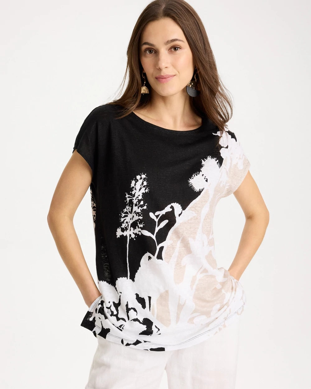 Chico's Linen Floral Seamed Tunic