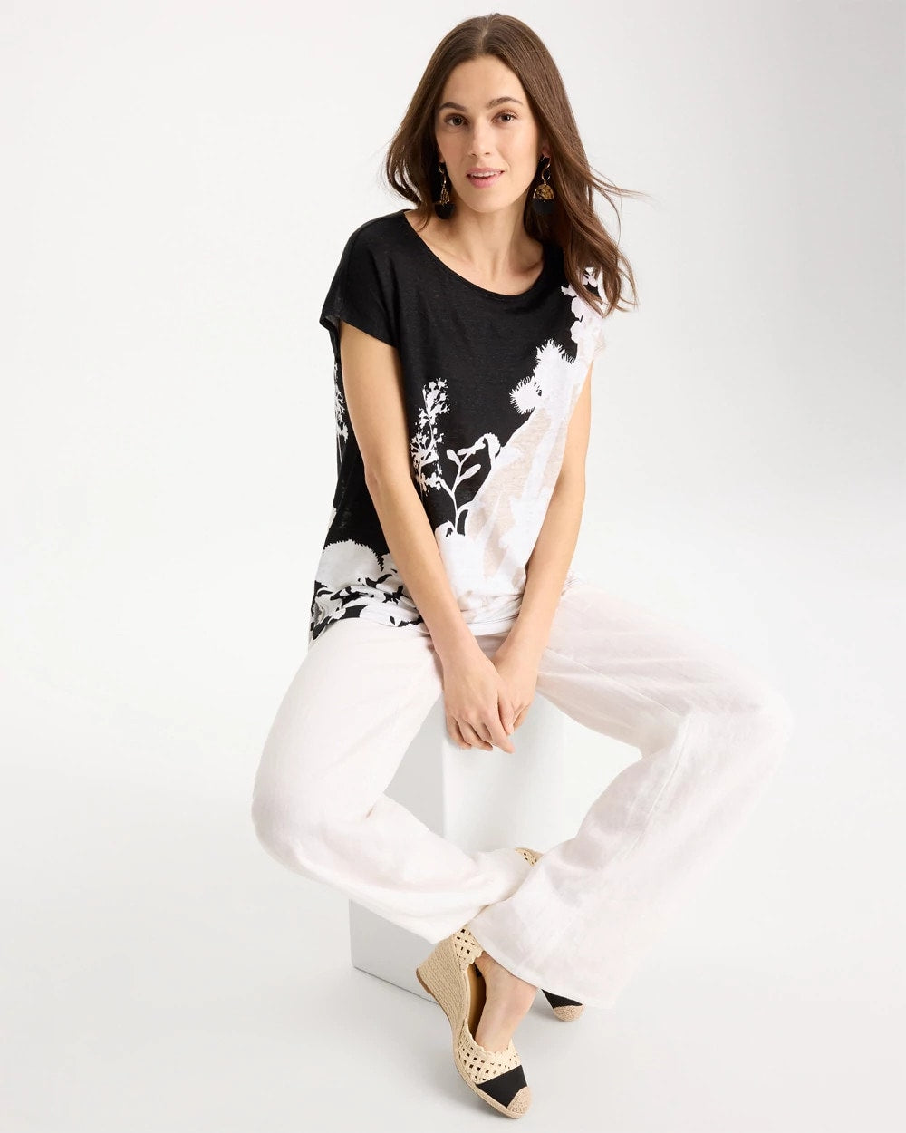 Chico's Linen Floral Seamed Tunic