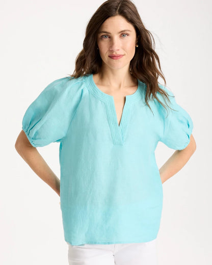 Chico's Linen Trapunto Popover Top