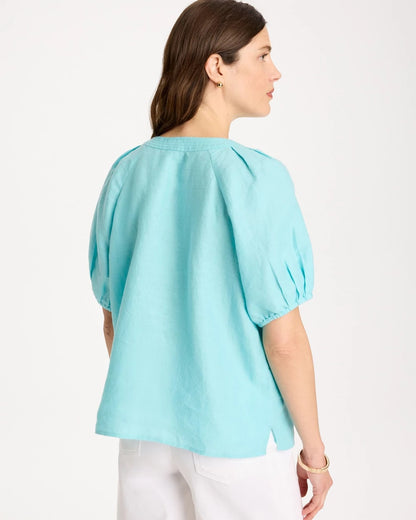 Chico's Linen Trapunto Popover Top