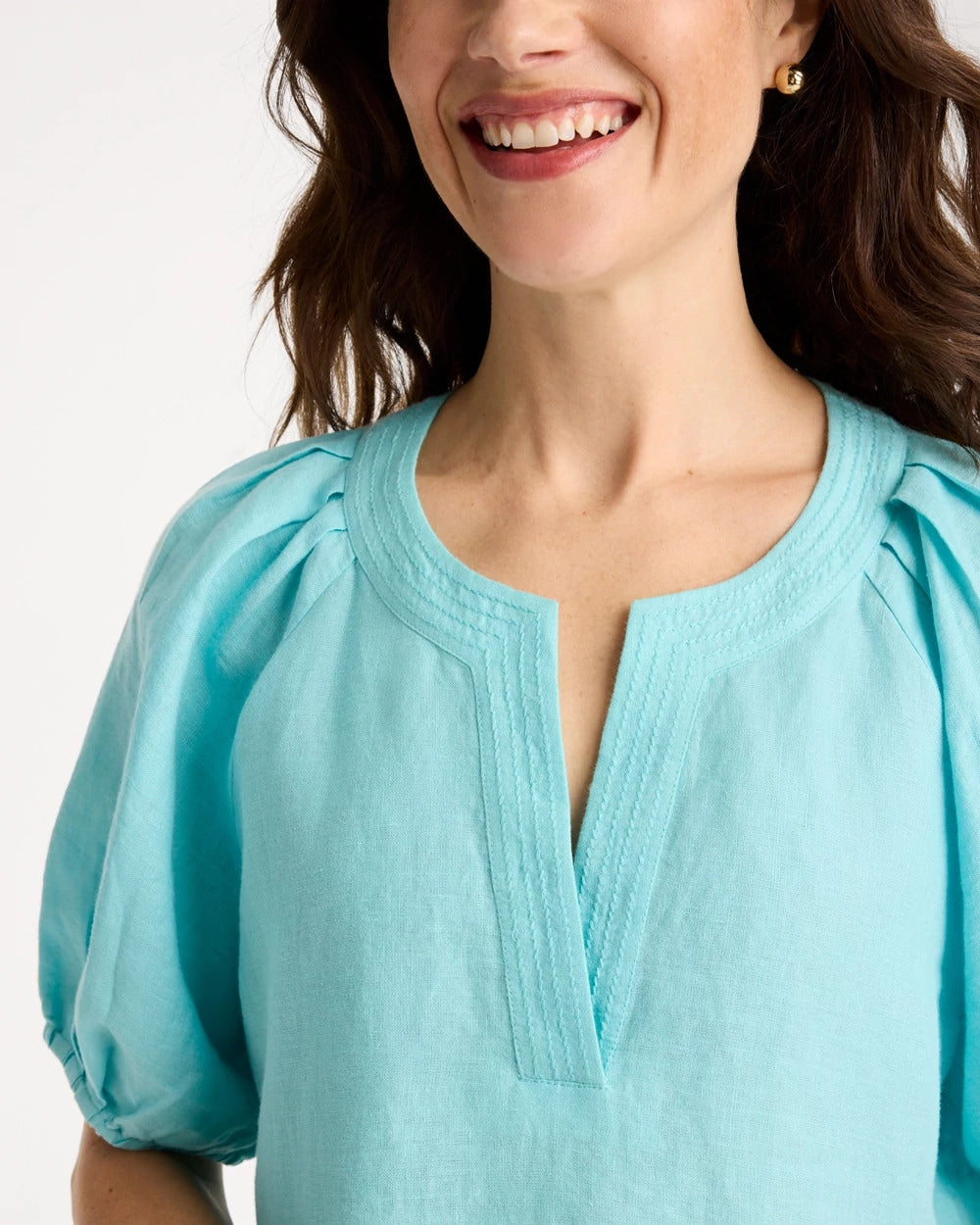 Chico's Linen Trapunto Popover Top