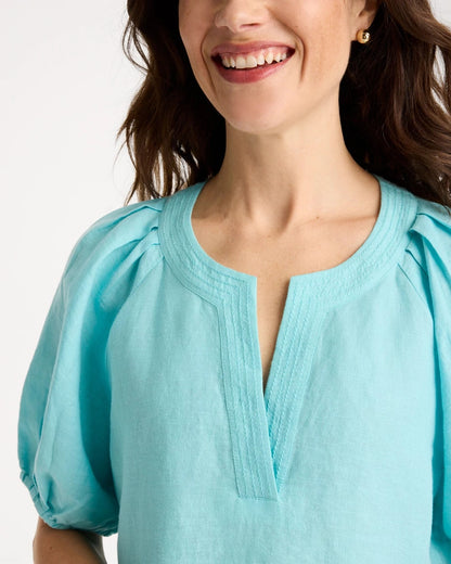 Chico's Linen Trapunto Popover Top