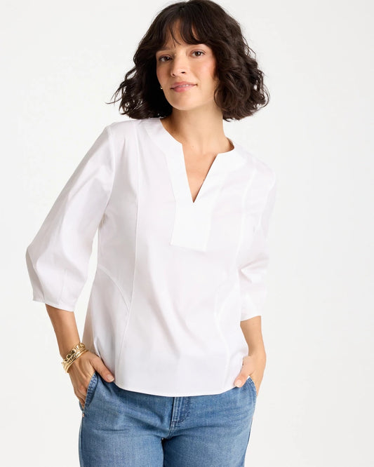 Chico's Poplin Cotton 3/4 Sleeve Popover