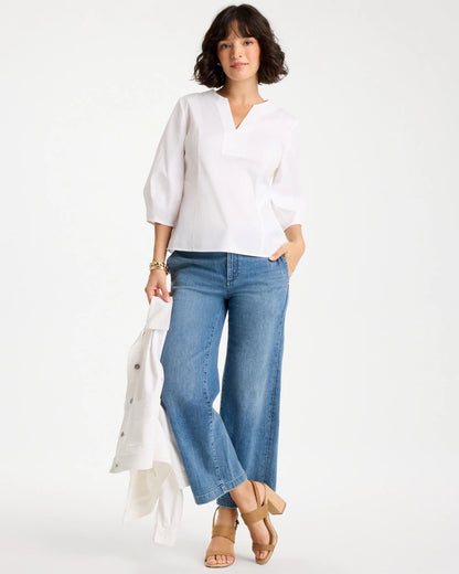 Chico's Poplin Cotton 3/4 Sleeve Popover