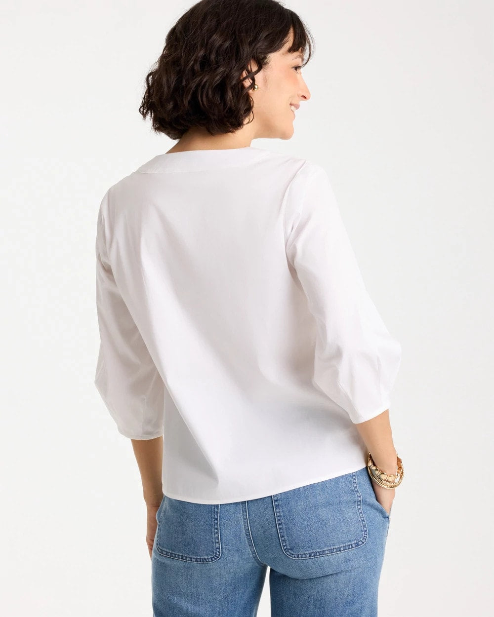 Chico's Poplin Cotton 3/4 Sleeve Popover