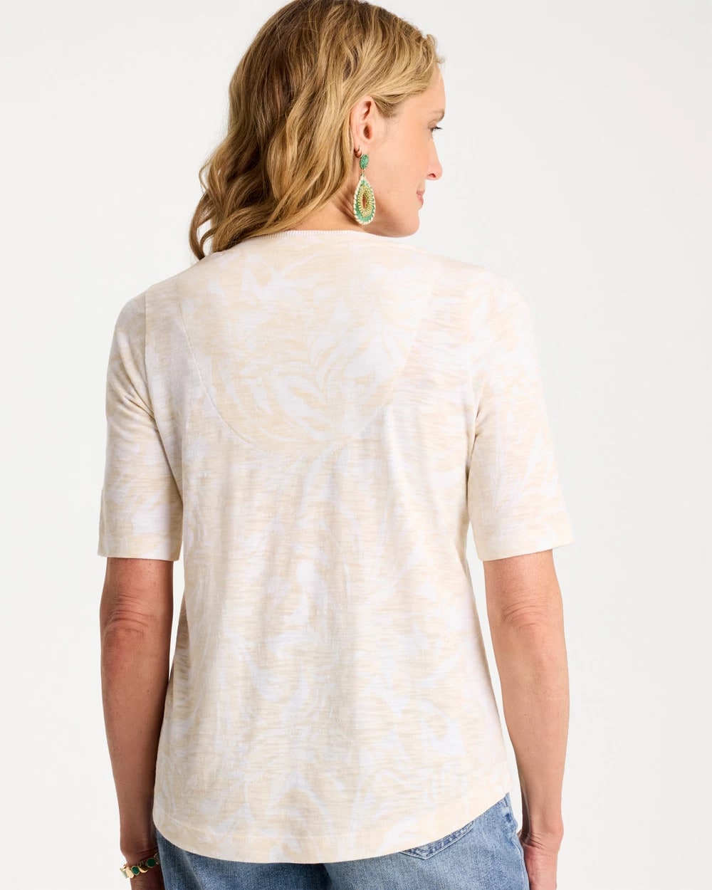 Chico's Printed Cotton Slub V-Neck Tee