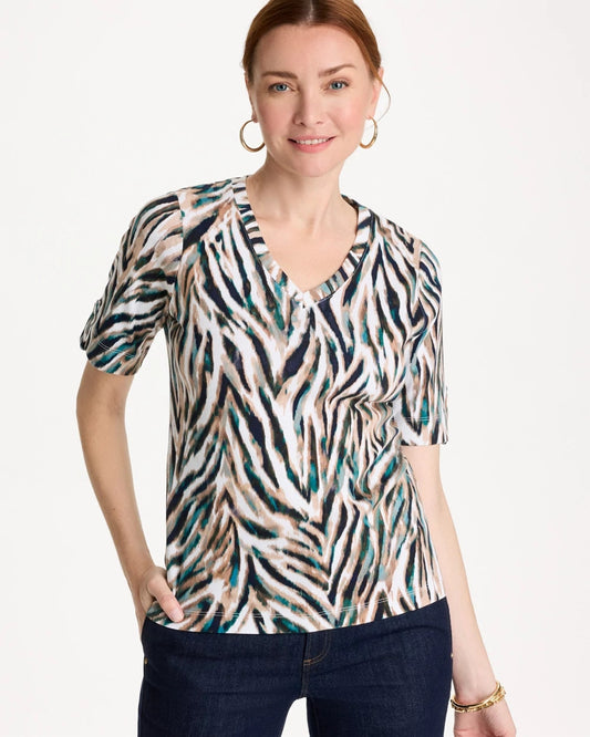 Chico's Animal Print Pima Elbow-Sleeve Tee