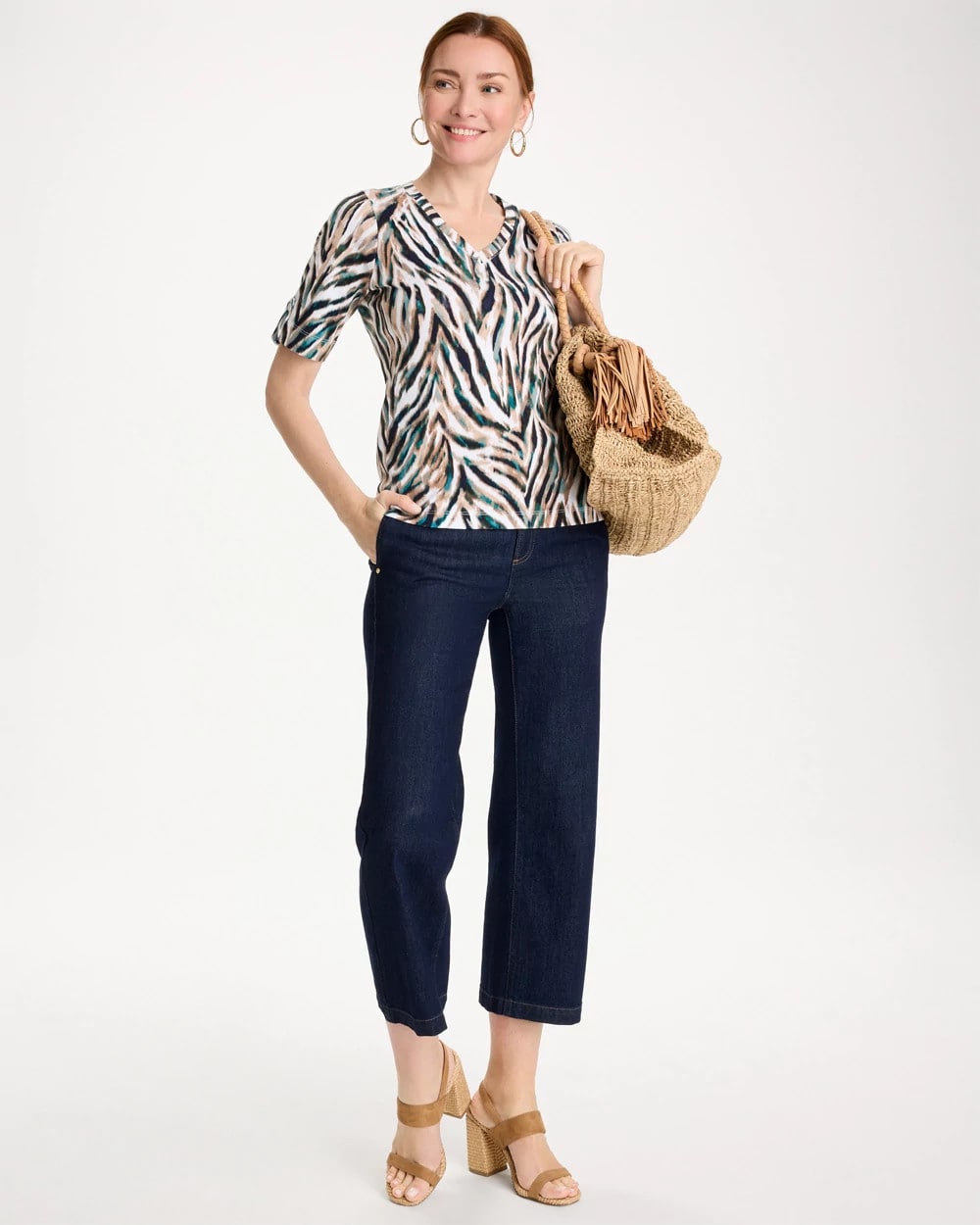 Chico's Animal Print Pima Elbow-Sleeve Tee