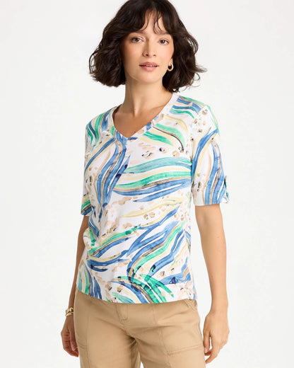 Chico's Printed Pima Elbow-Sleeve Tee