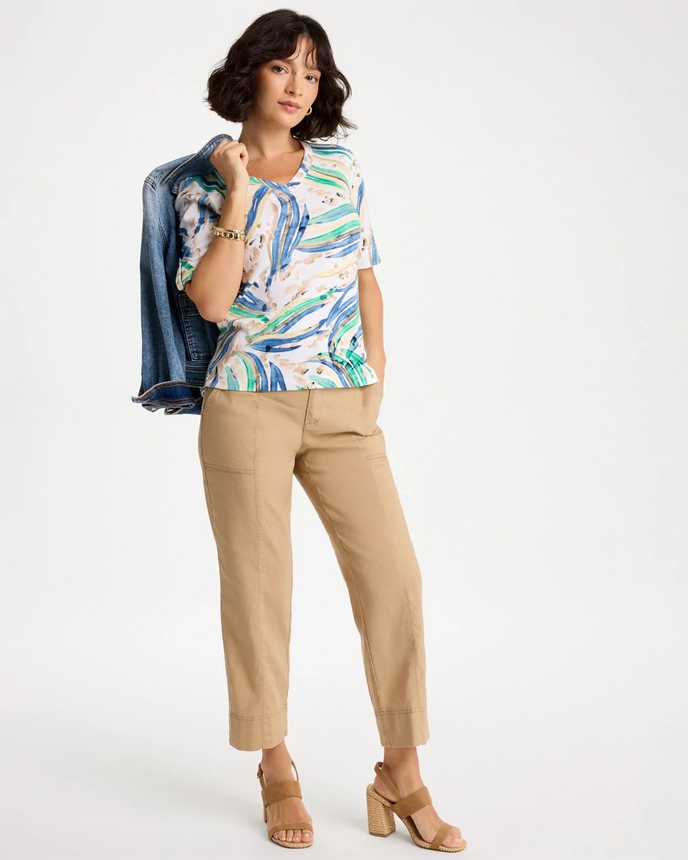 Chico's Printed Pima Elbow-Sleeve Tee