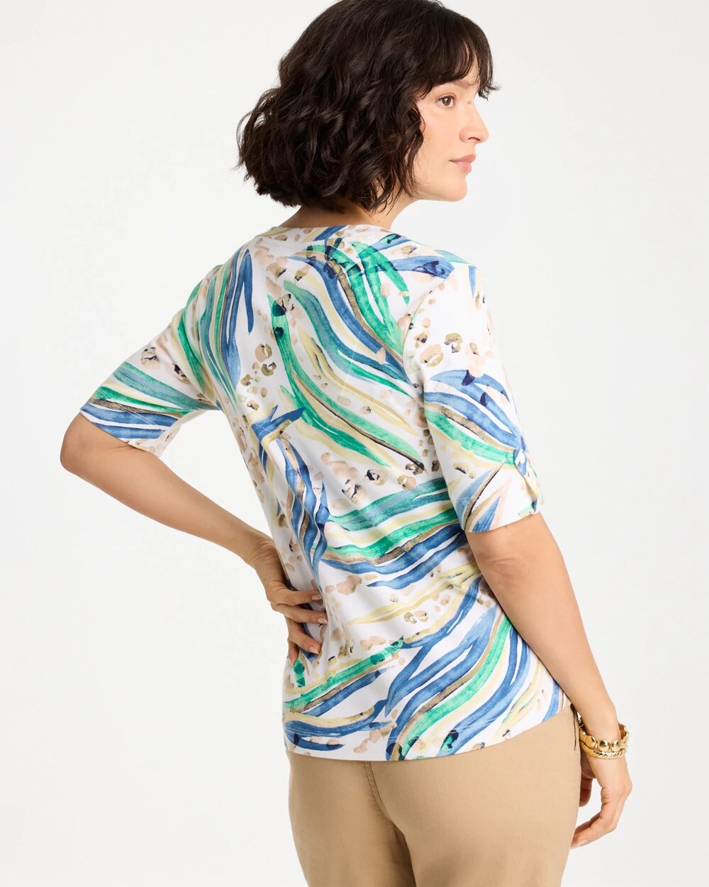 Chico's Printed Pima Elbow-Sleeve Tee