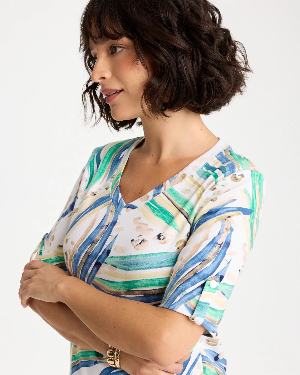 Chico's Printed Pima Elbow-Sleeve Tee