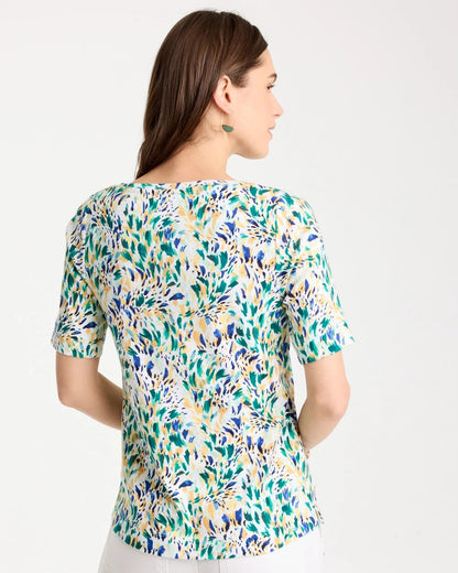 Chico's Leafy Swamp Pima Elbow Sleeve Tee