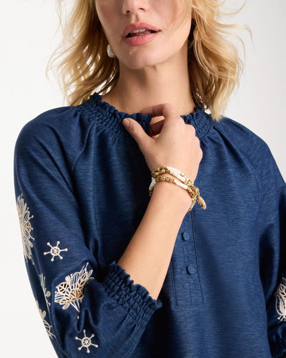 Chico's Embroidered Denim Henley Tee