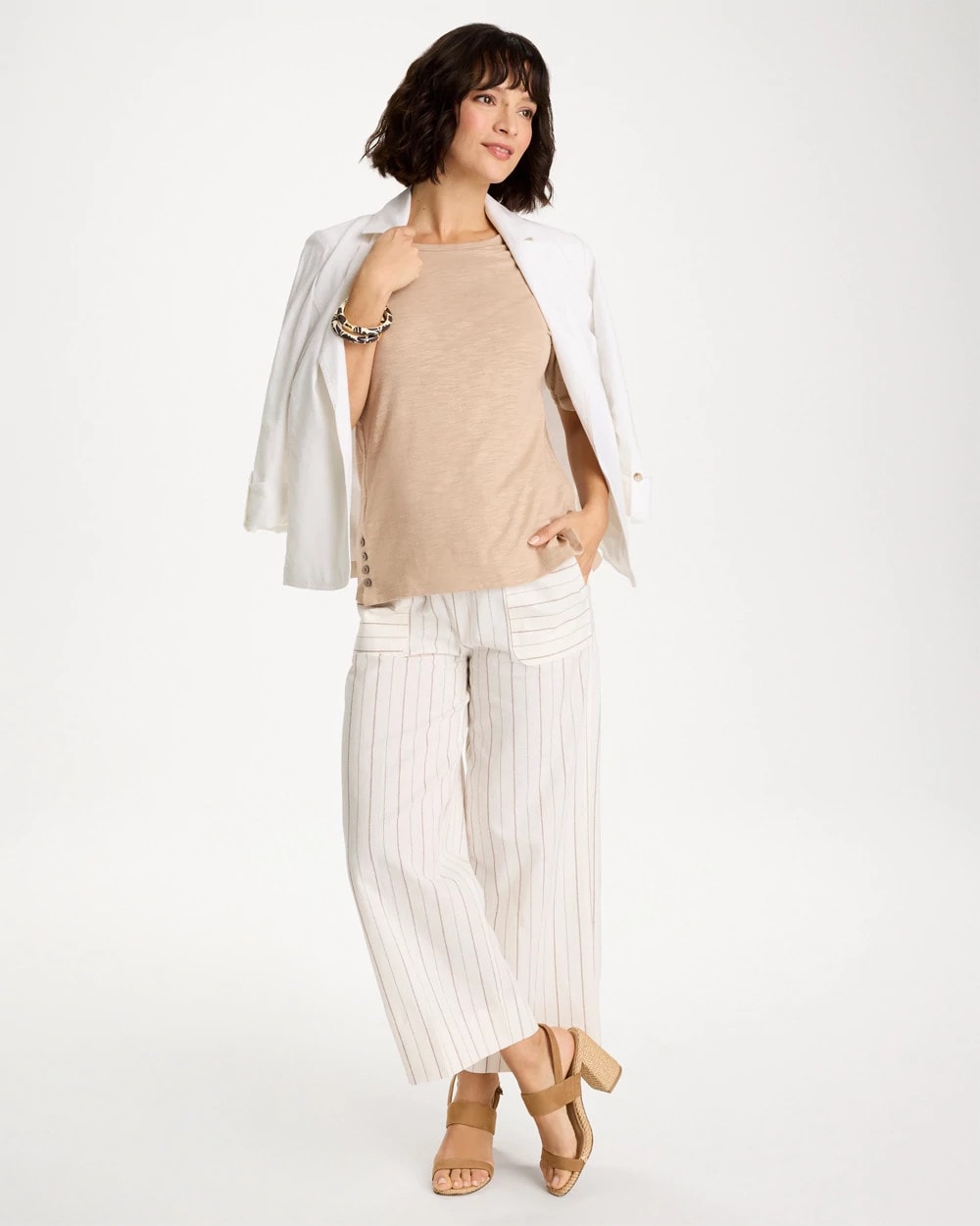 Chico's Foil Print Cotton Slub Elbow-Sleeve Tee